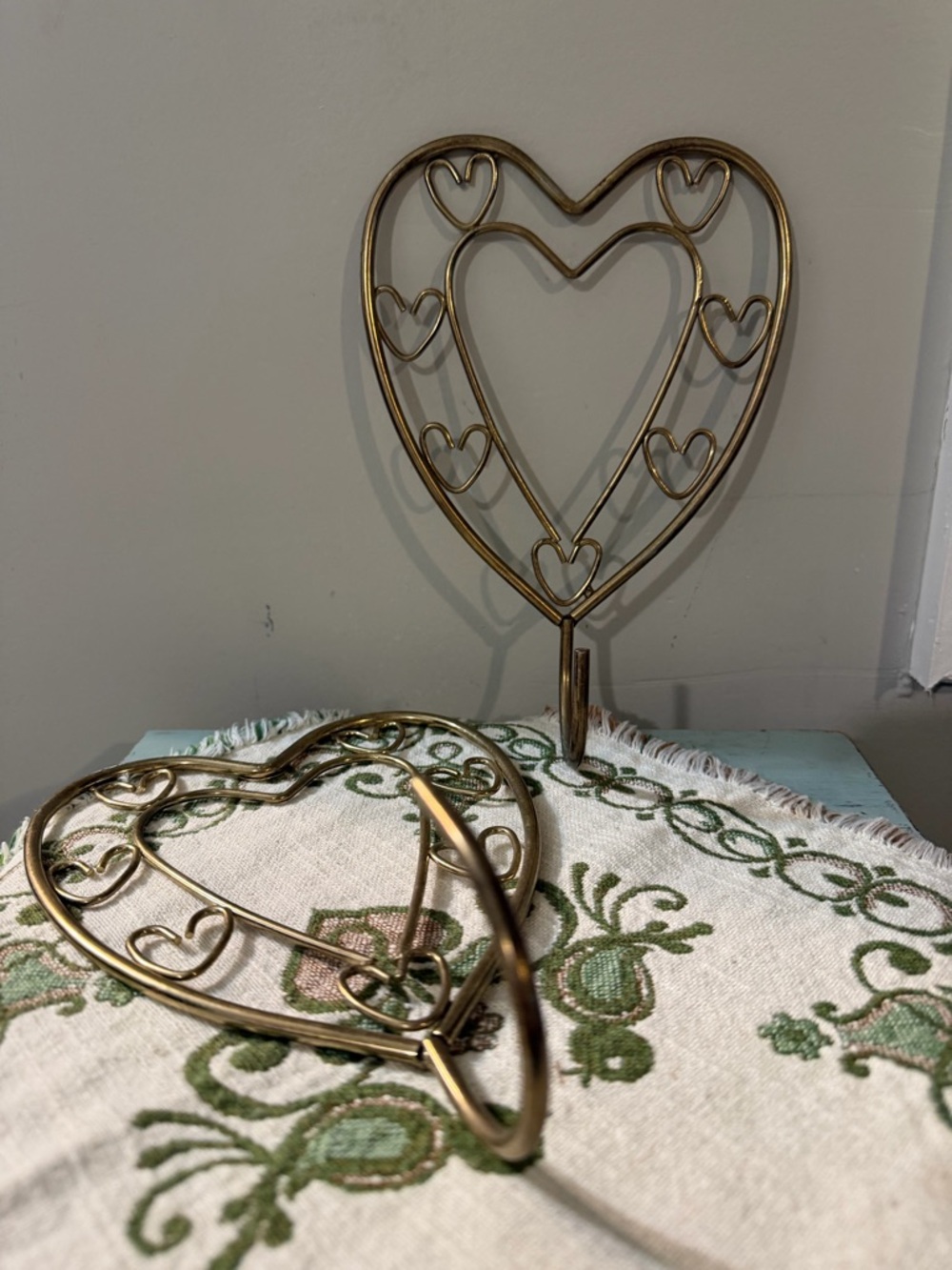 Vintage Gold-Tone Heart Wall Hanging Hook- Set of Two